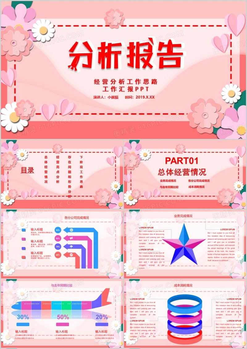 粉色唯美商业经营分析工作报告PPT模板