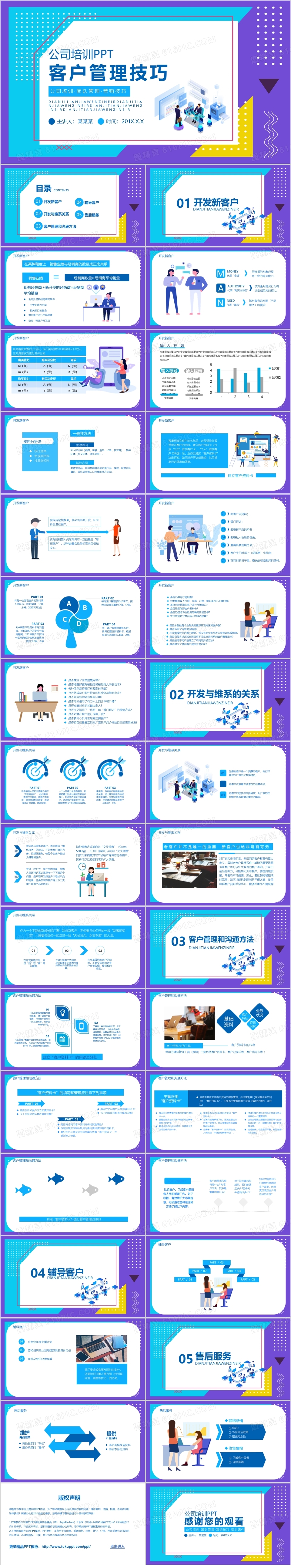 创意撞色风格公司培训客户管理技巧PPT模板