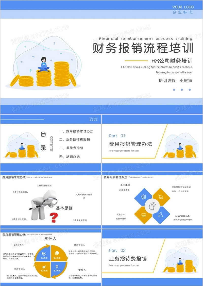 清新财务报销流程培训PPT模板