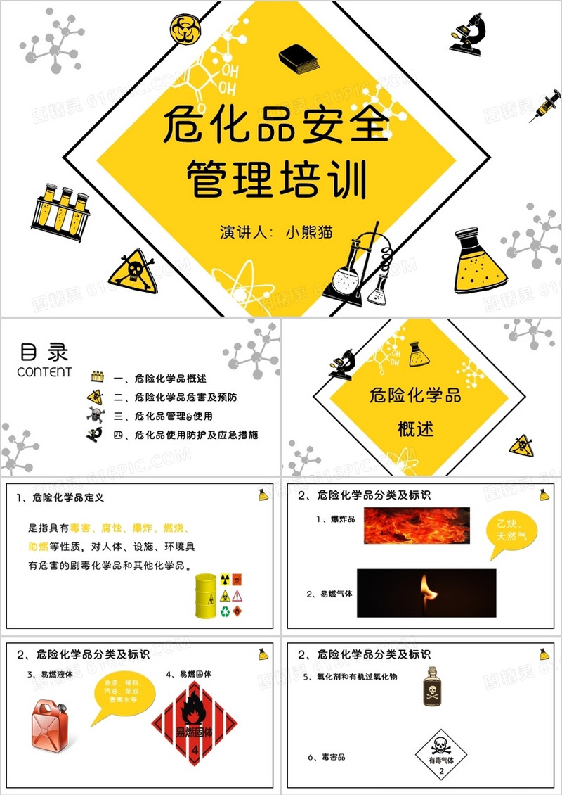 黄色卡通危化品安全管理培训PPT模板