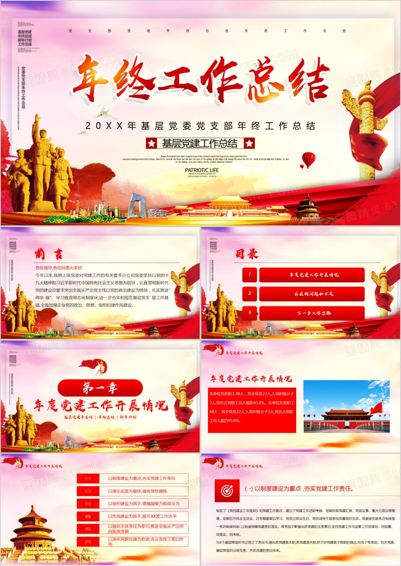 党整风党基层年终工作总结通用PPT模版