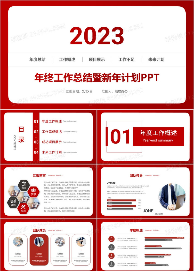 红色2023年终工作总结暨新年计划PPT模板