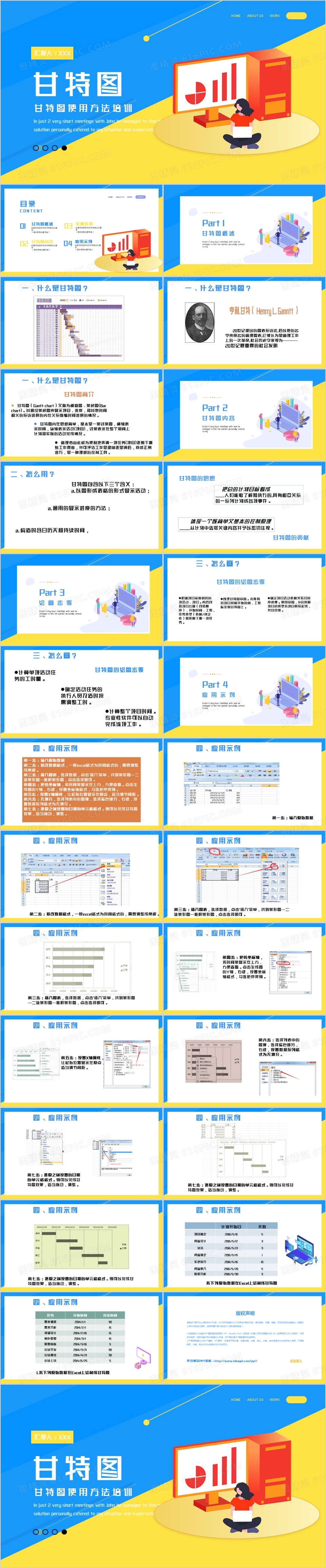黄蓝撞色商务风甘特图使用方式培训PPT模板