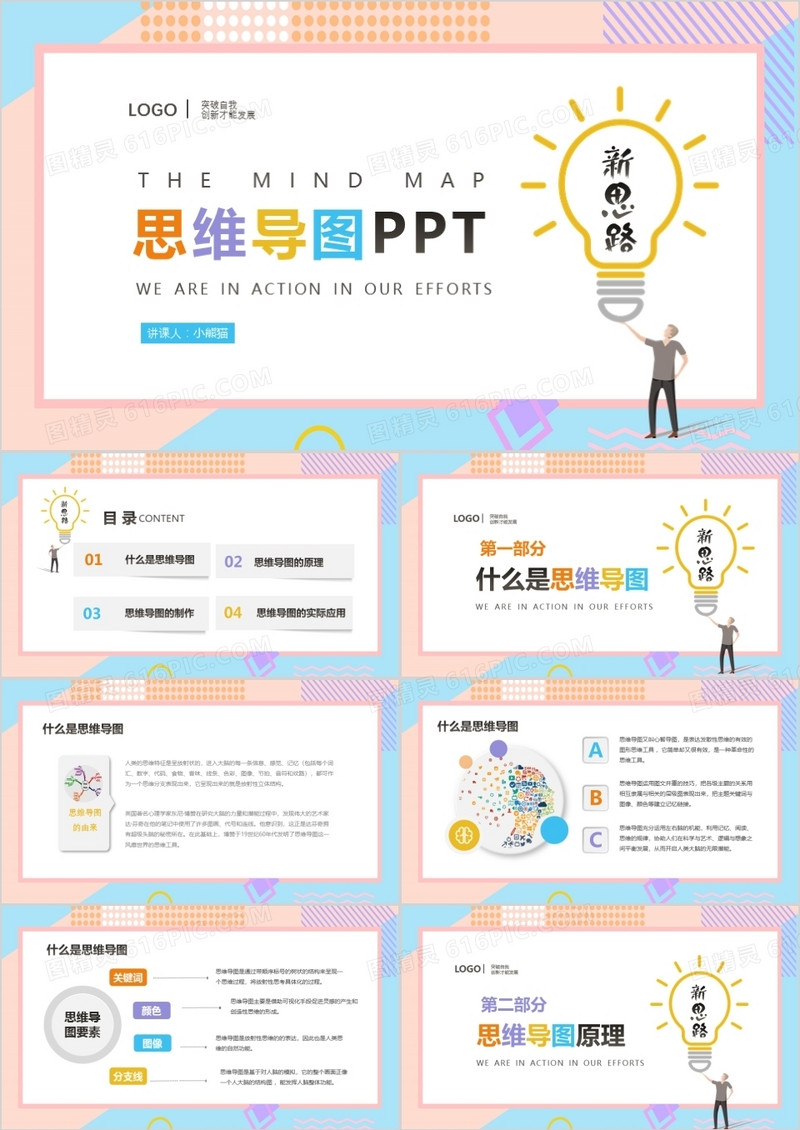 彩色商务思维导图PPT模版