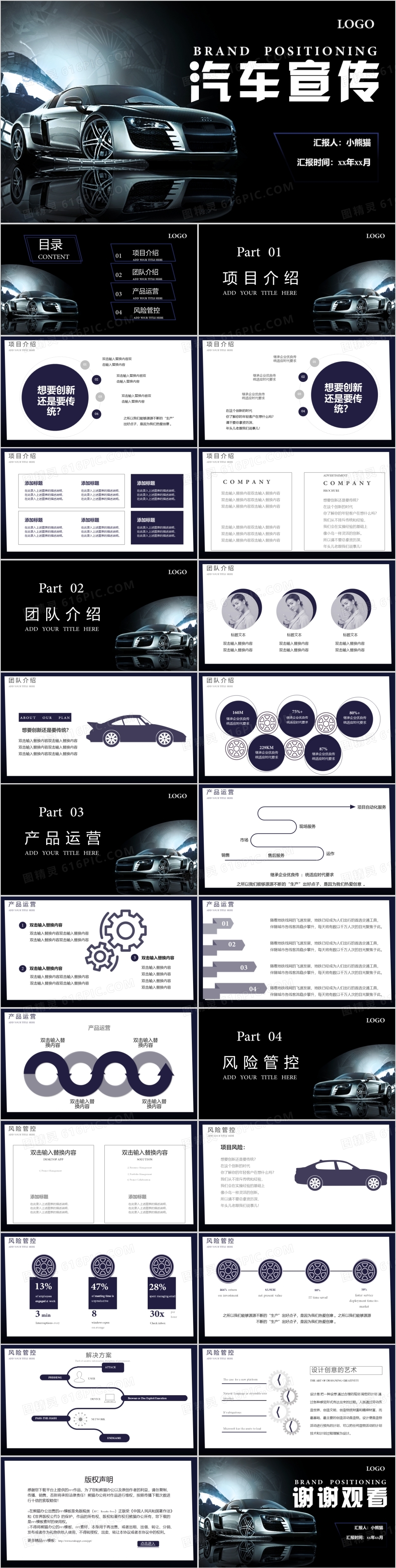 时尚简约黑色汽车宣传产品发布通用PPT模板