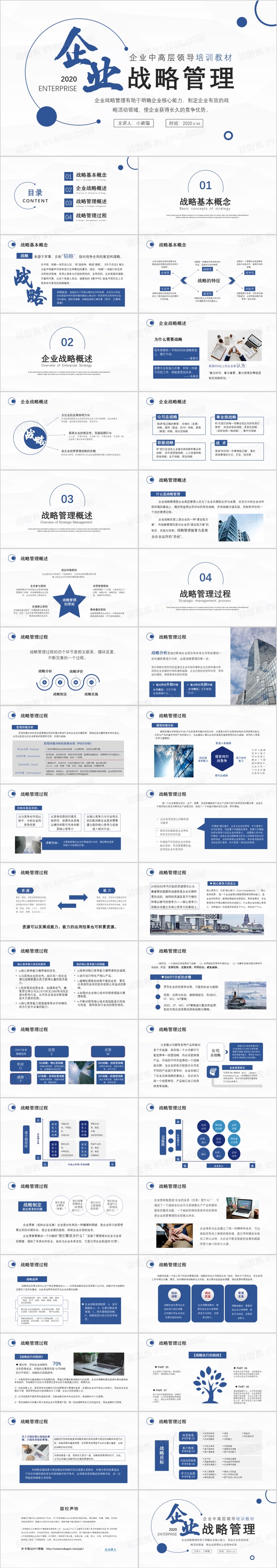 简约商务风蓝色企业战略管理培训PPT模板