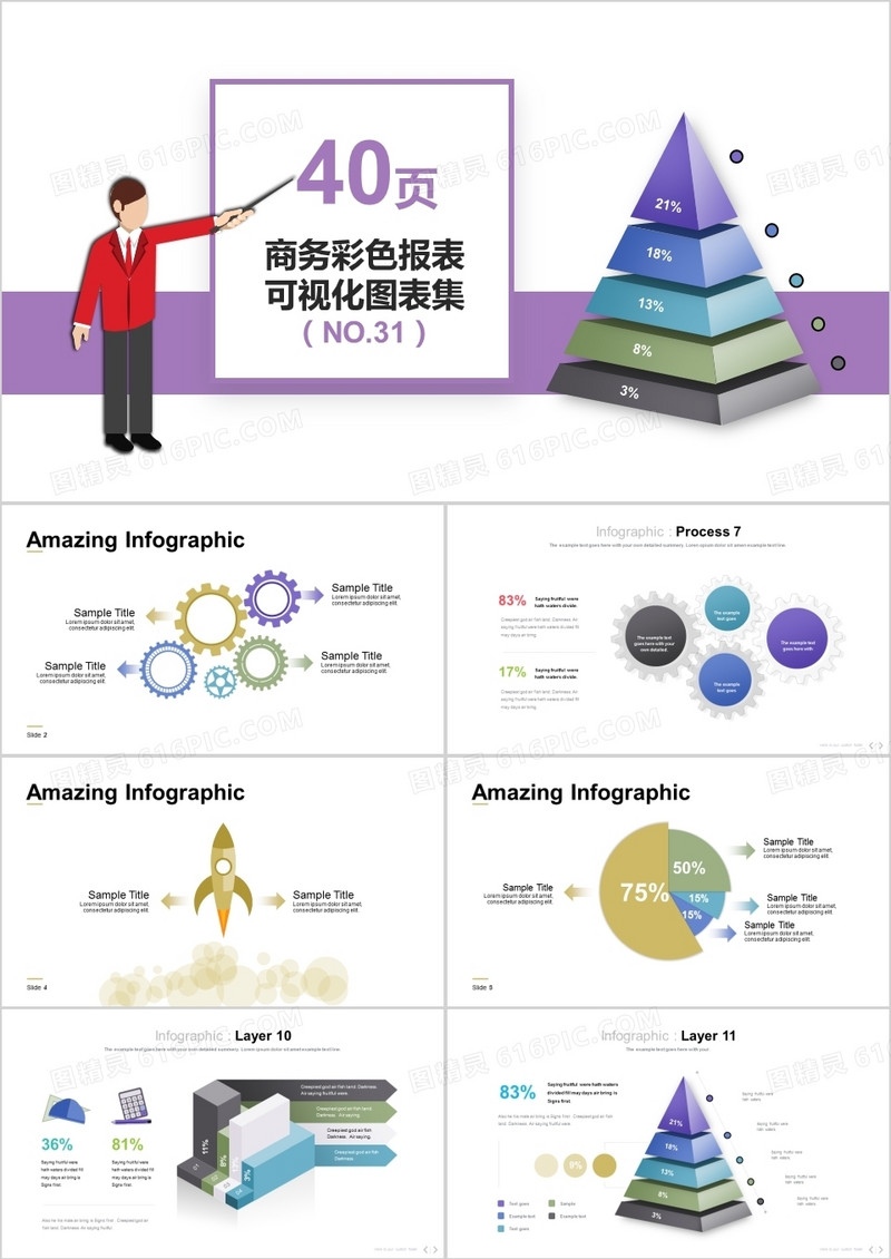 40页商务彩色报表可视化图表集PPT模板