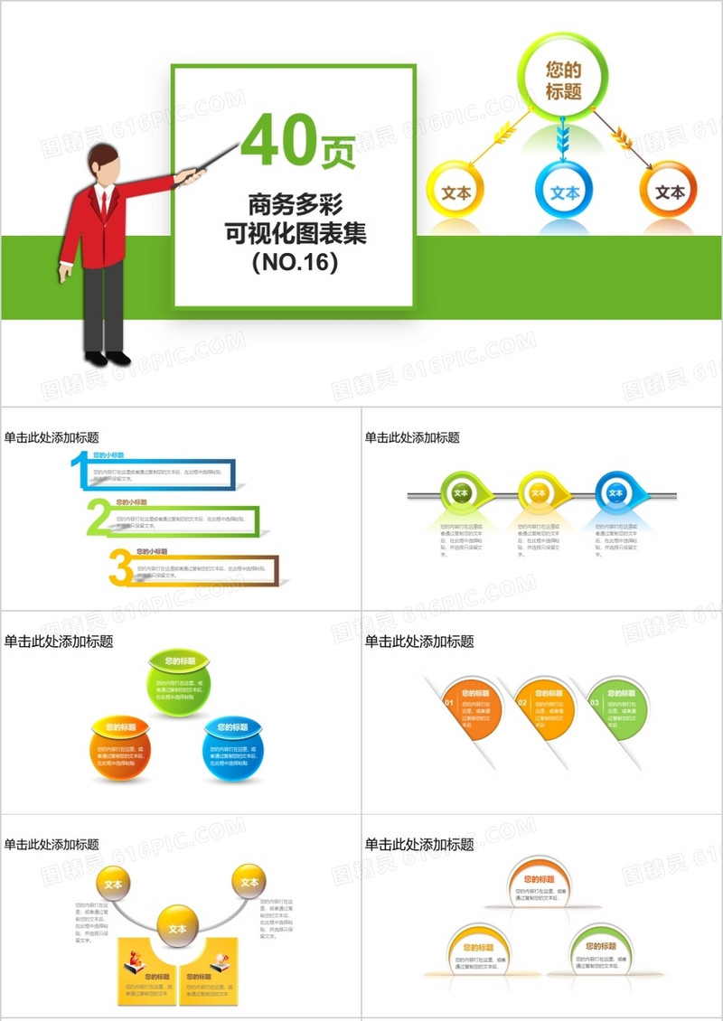 40页商务多彩可视化图表集PPT模板