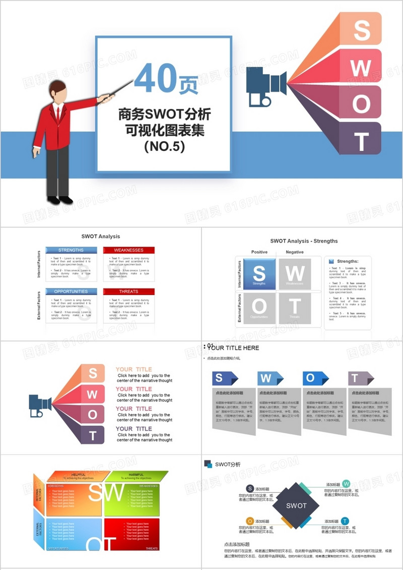 40页商务swot分析可视化图表集PPT模板