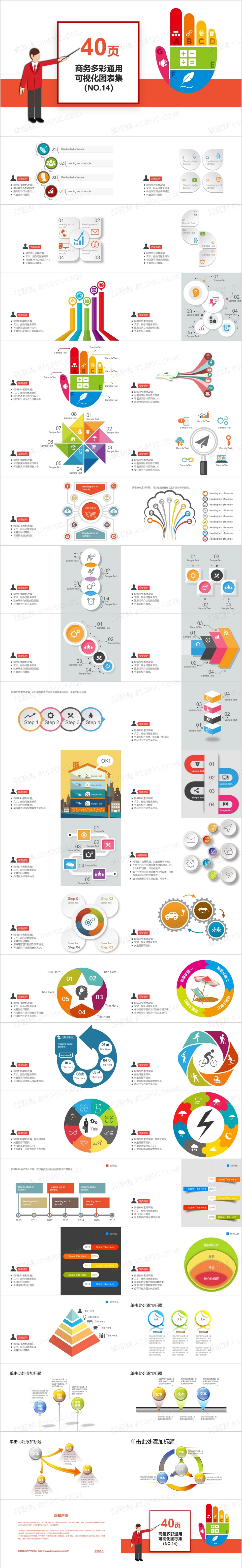 40页商务多彩通用可视化图表集PPT模板