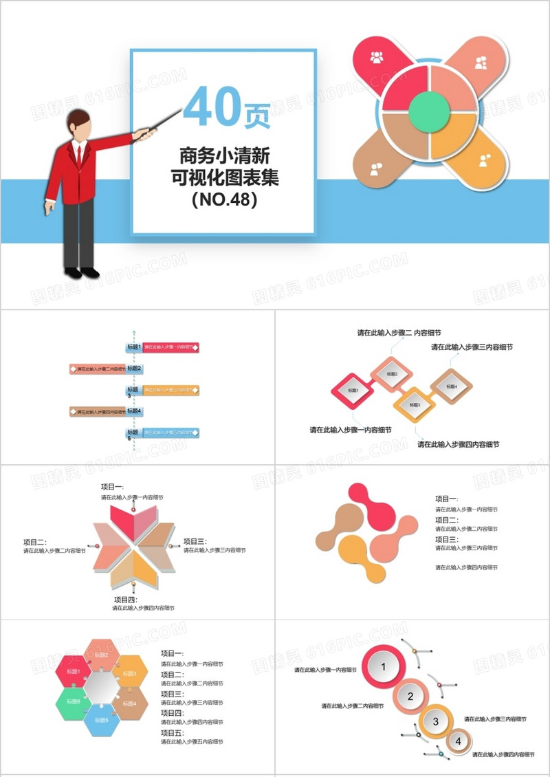 40页商务小清新可视化图表集PPT模板