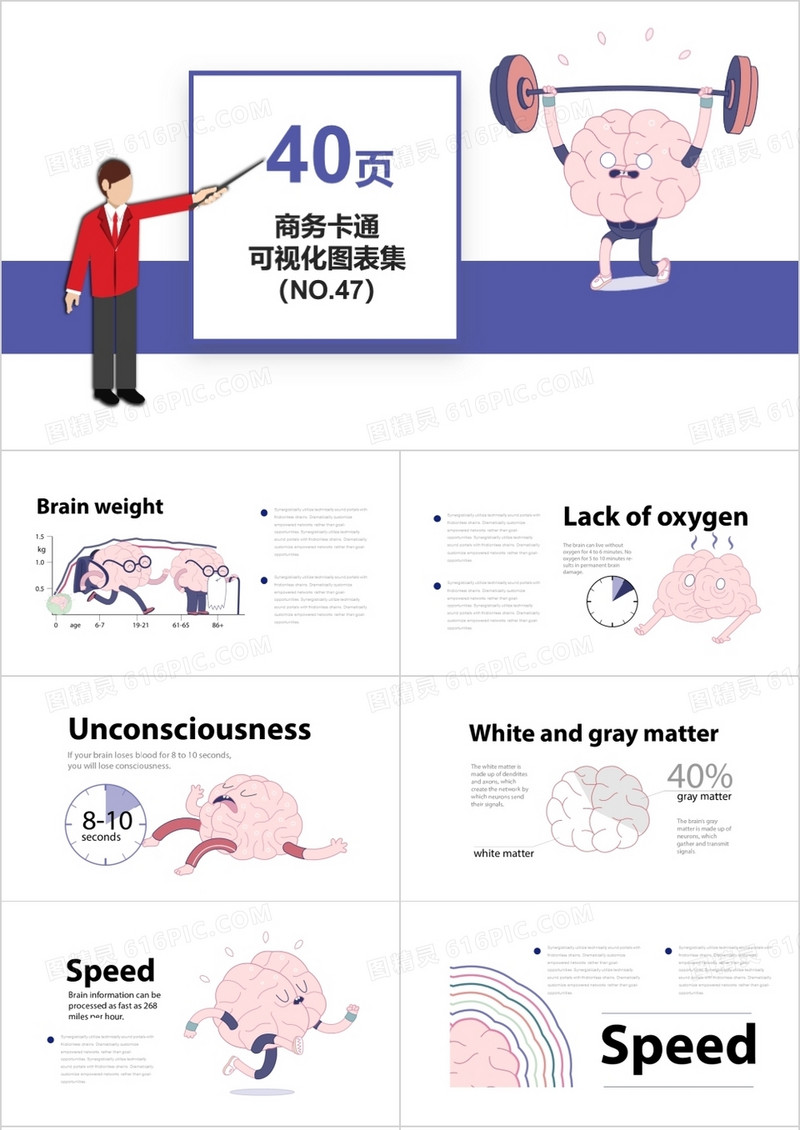 40页商务卡通可视化图表集PPT模板