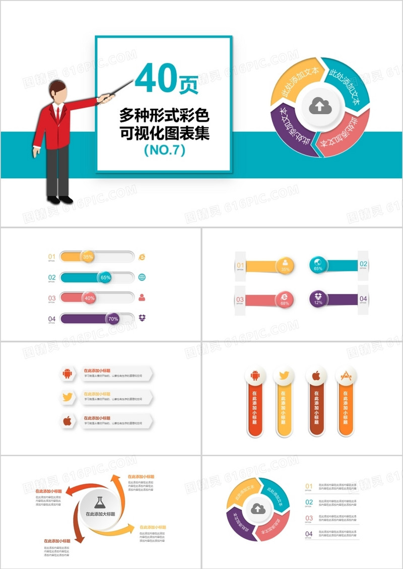 40页多种形式彩色可视化图表集PPT模板