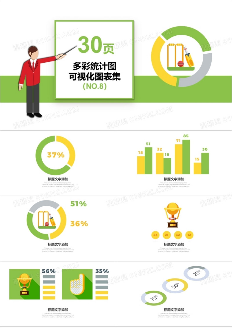30页多彩统计图可视化图表集PPT模板
