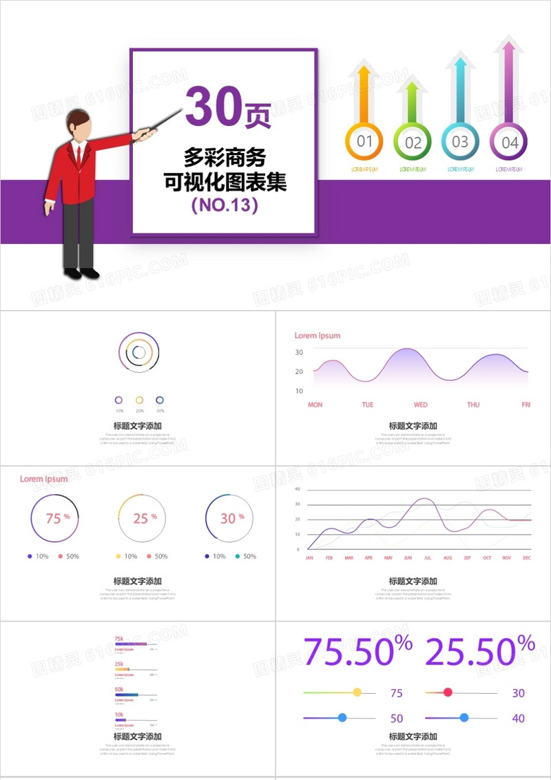 30页多彩商务可视化图表集PPT模板
