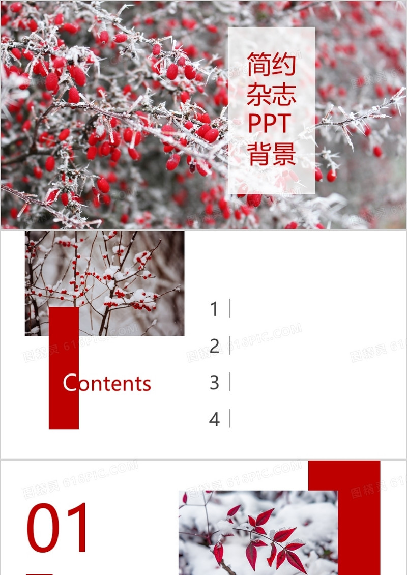 简约冬季画册风PPT背景模板
