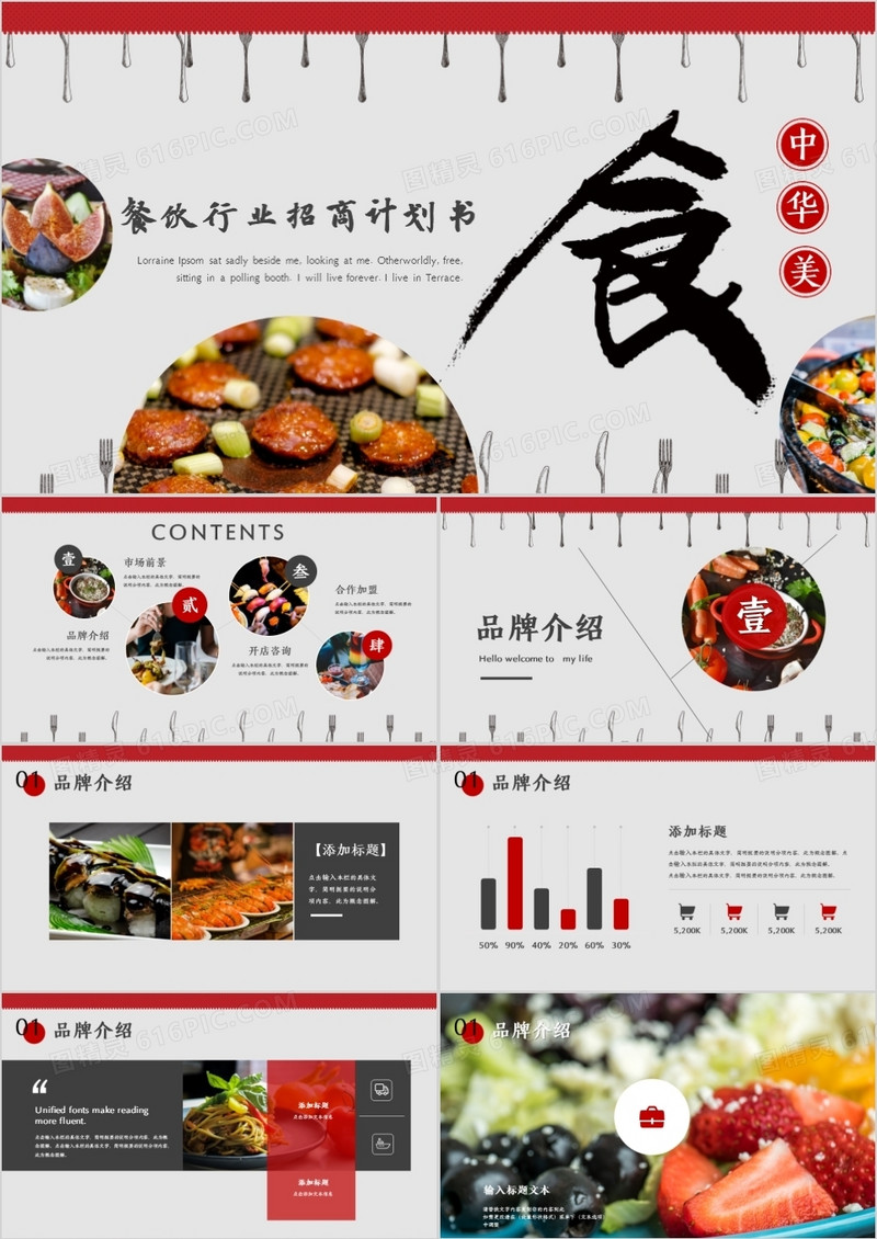 红色简洁大气餐饮行业招商计划书PPT模板