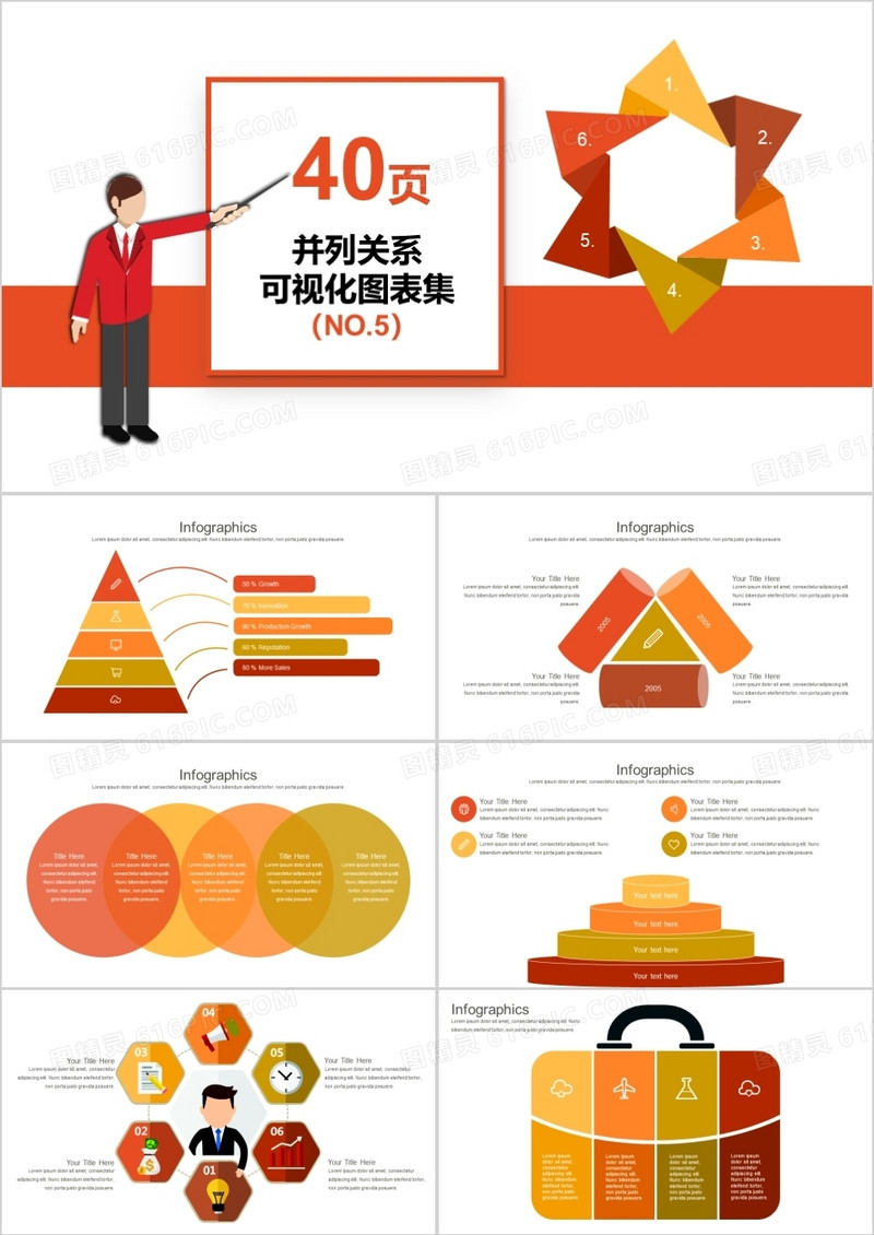 40页并列关系可视化图表集PPT模板