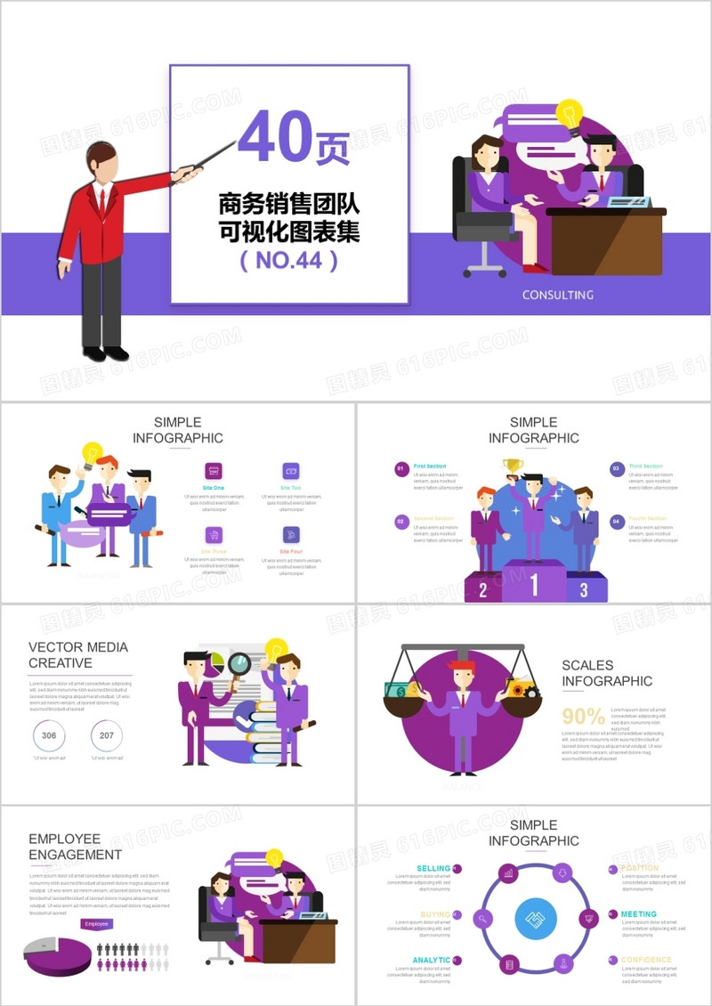40页商务销售团队可视化图表集PPT模板