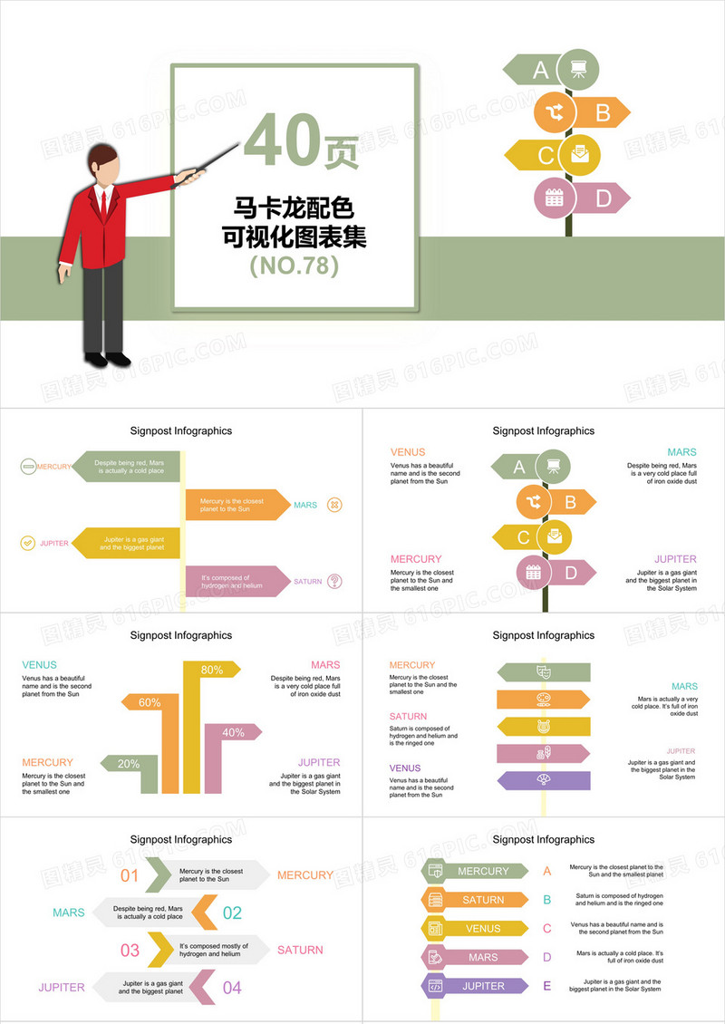 40页马卡龙配色可视化图表集PPT模板