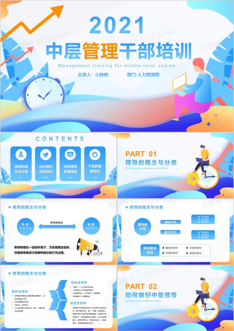 蓝色扁平风中层管理干部培训PPT模版