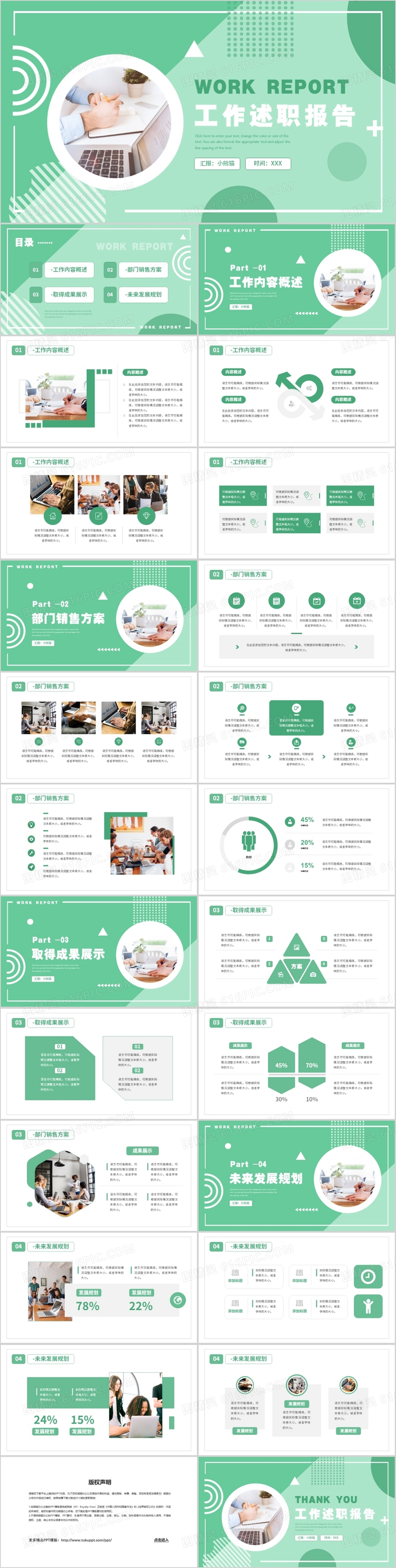 绿色简约风工作述职报告PPT模板