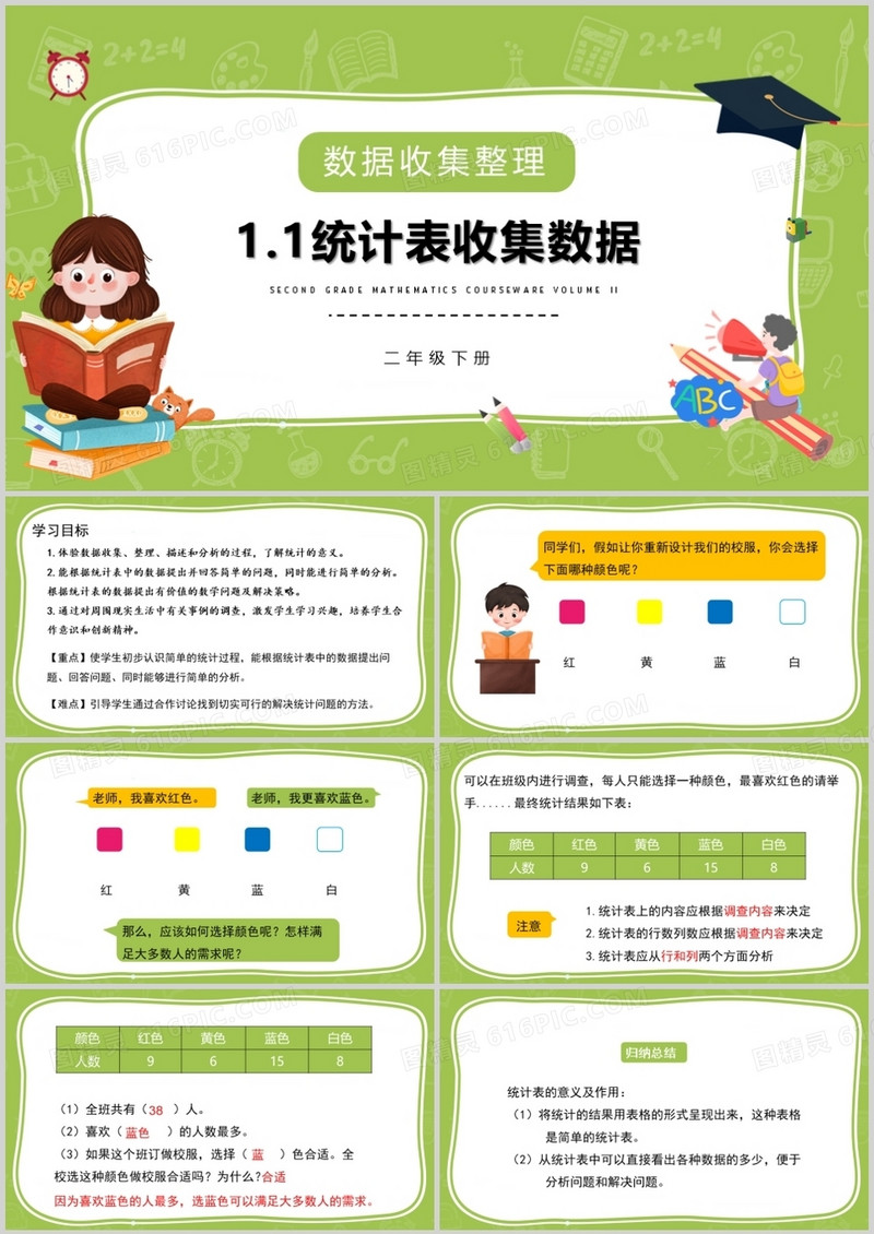 部编版二年级数学下册统计表收集数据课件PPT模板