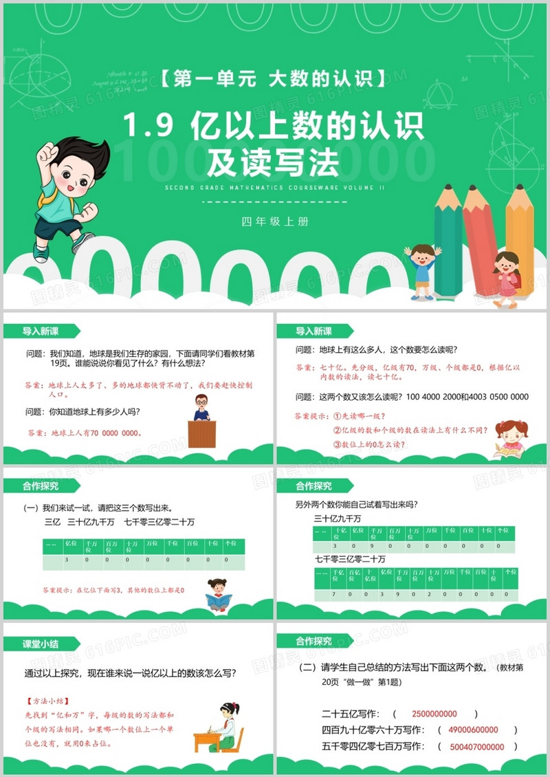 部编版四年级数学上册亿以上数的认识及读写法课件PPT模板 