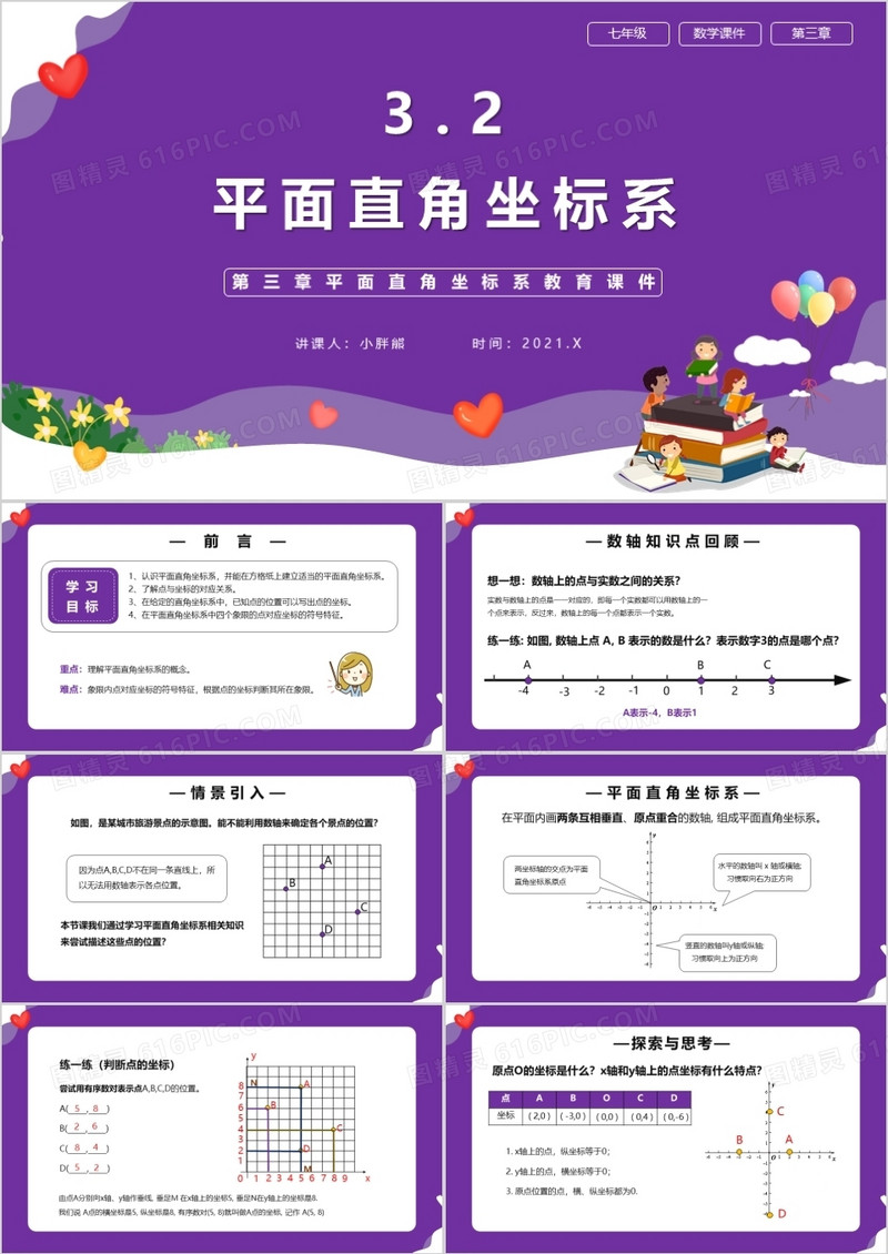 部编版七年级数学下册平面直角坐标系课件PPT模板