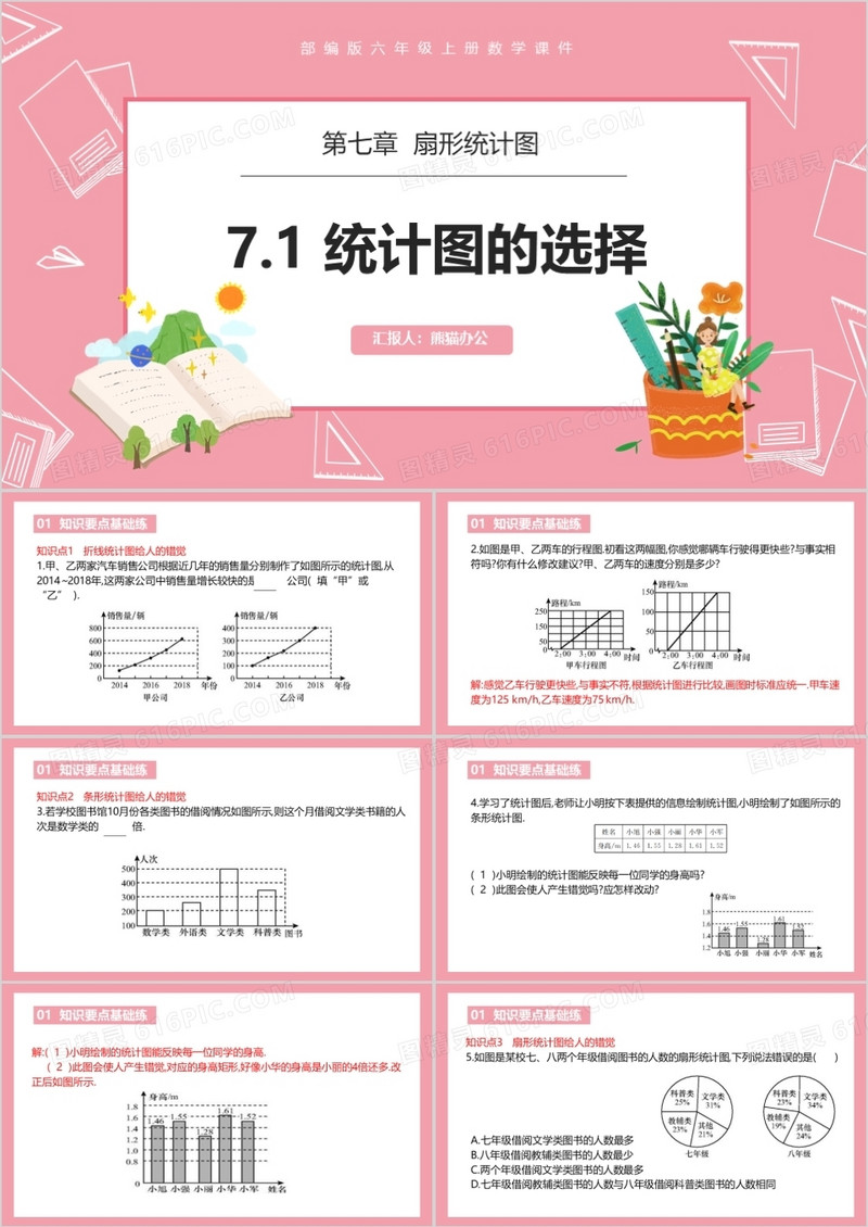 部编版六年级数学上册统计图的选择课件PPT模板