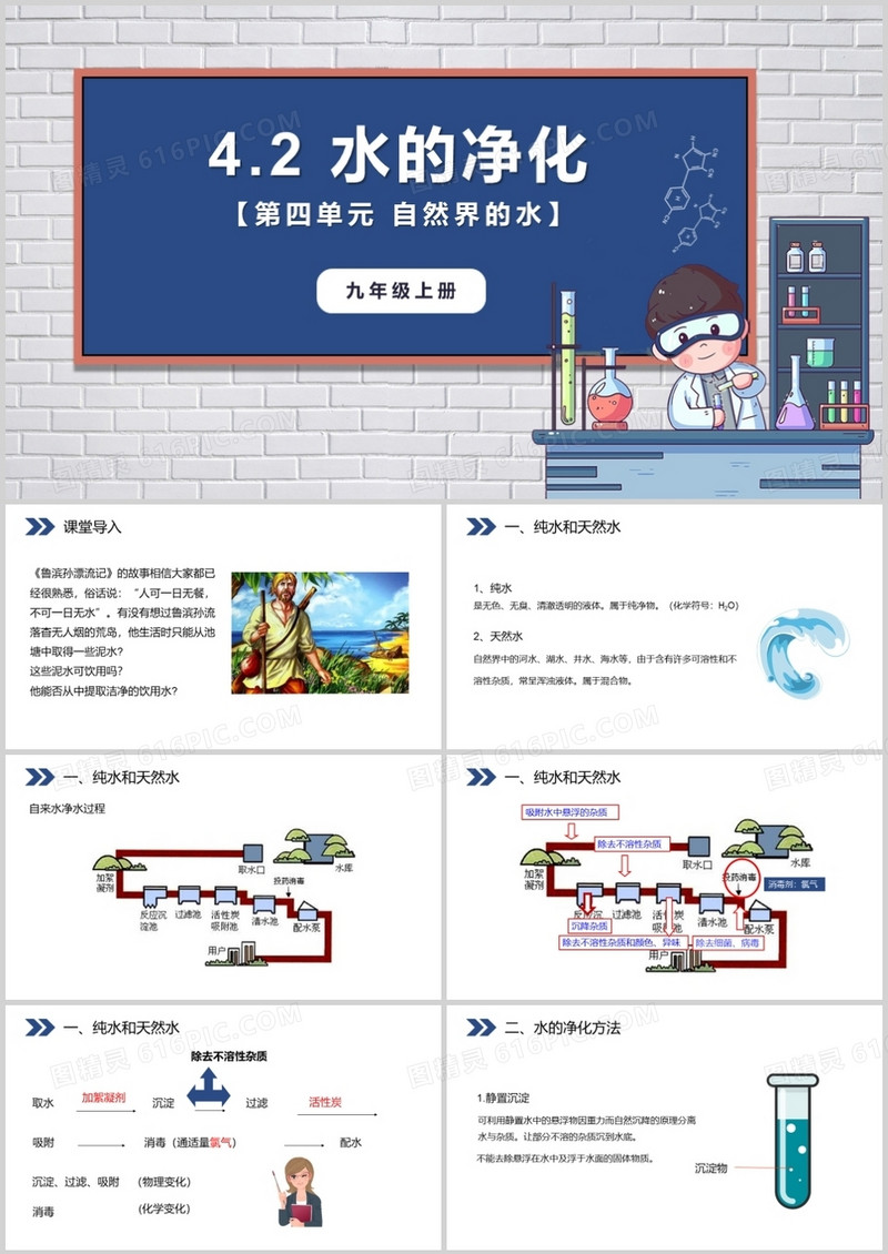  部编版九年级化学上册水的净化课件PPT模板