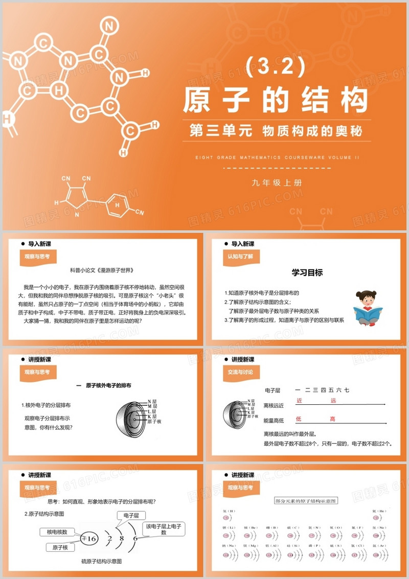 部编版九年级化学上册原子的结构课件PPT模板