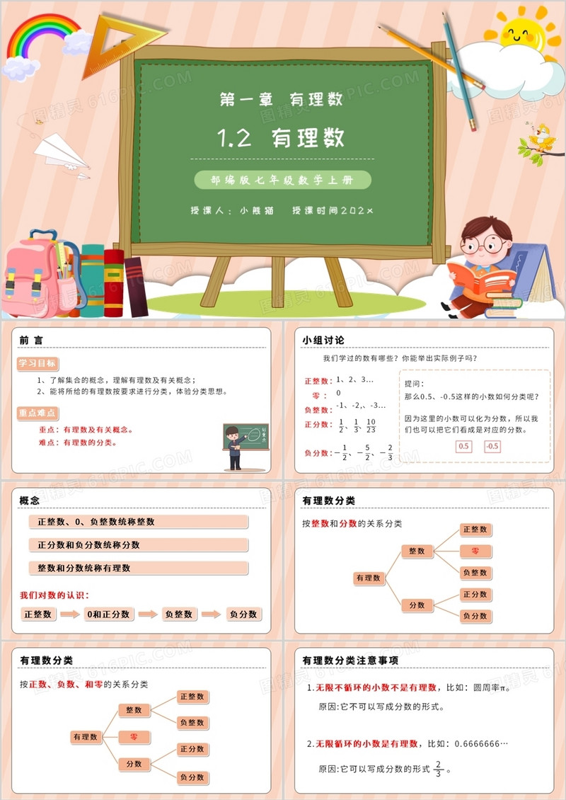 部编版七年级数学上册有理数课件PPT模板