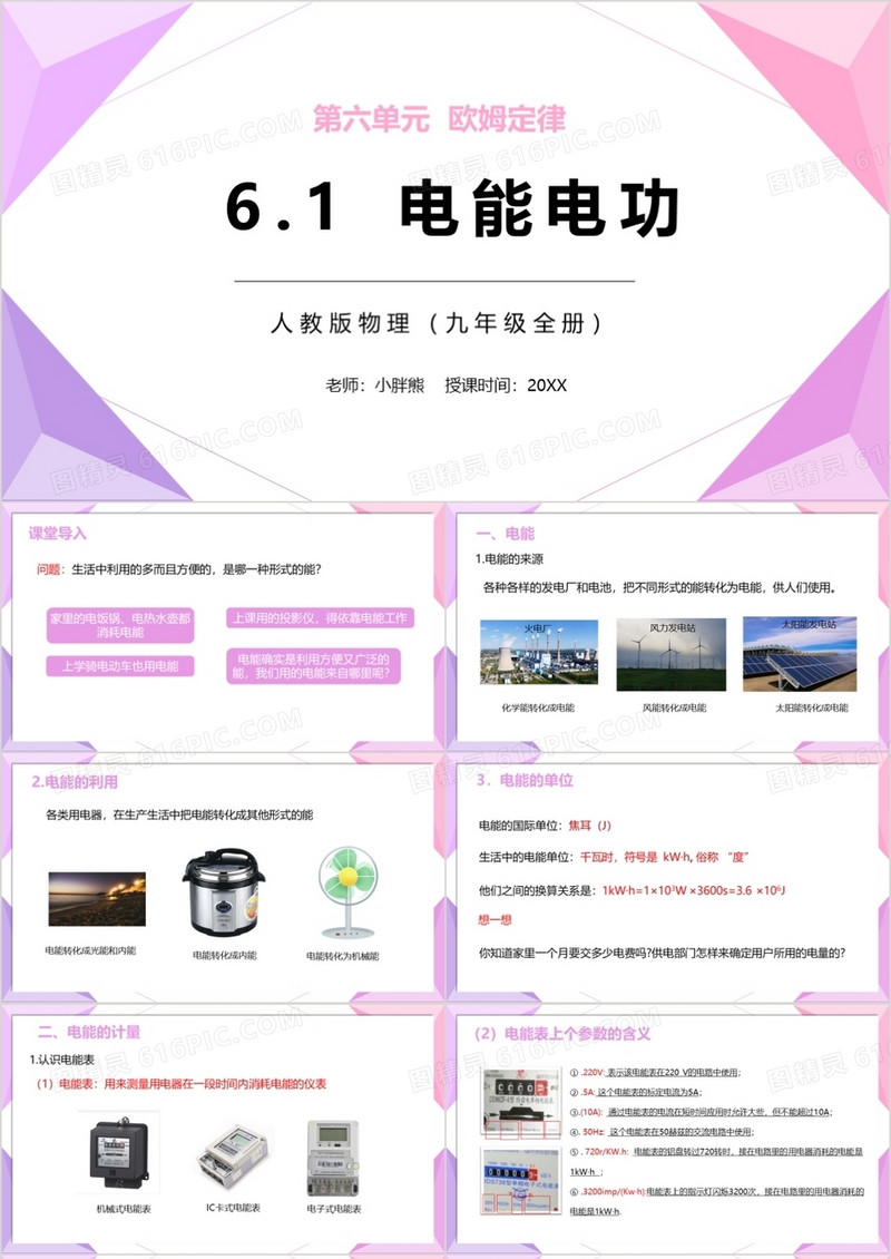 部编版九年级物理全册电能电功课件PPT模板