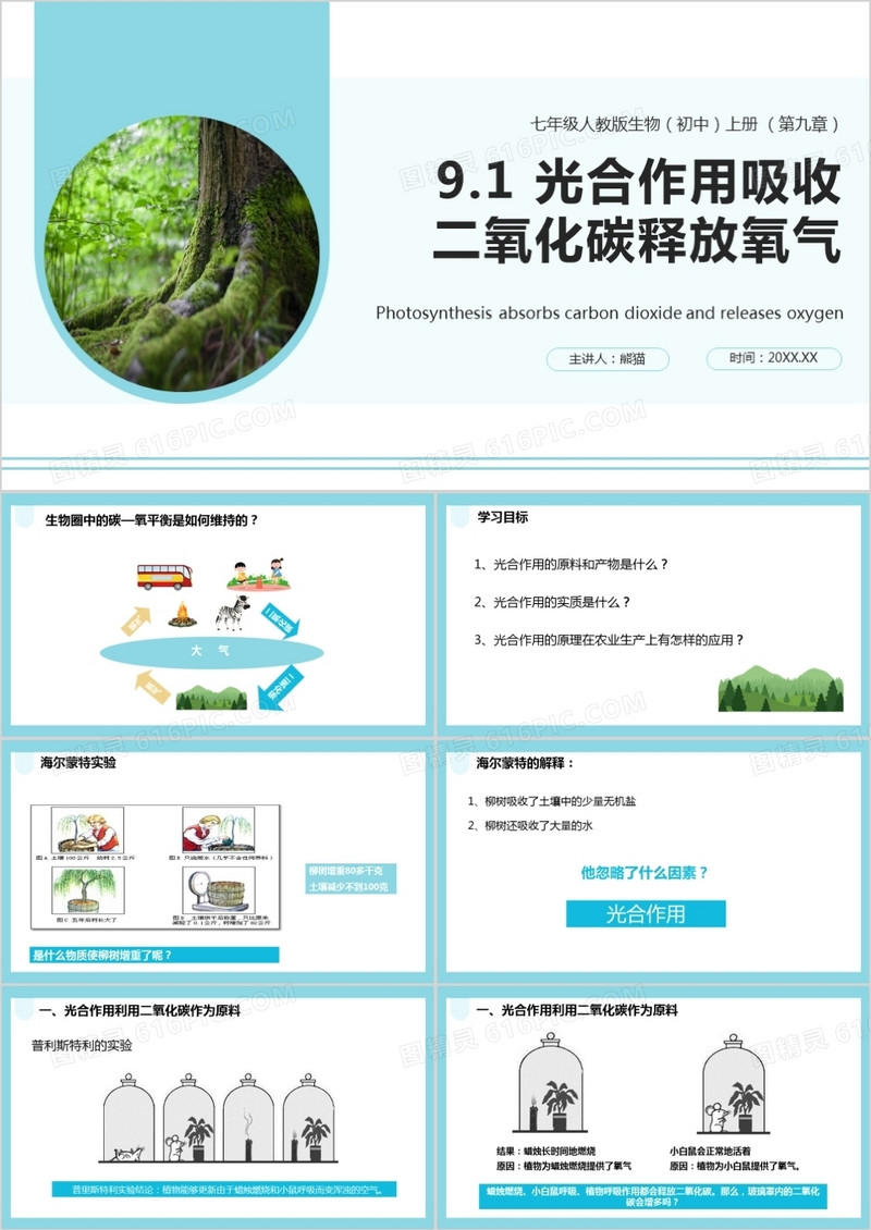 部编版七年级生物上册光合作用吸收二氧化碳释放氧气课件PPT模板