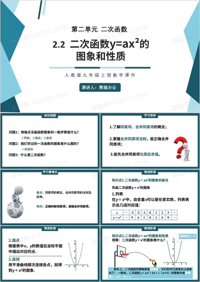 部编版九年级数学上册二次函数y=ax2的图象与性质课件PPT模板