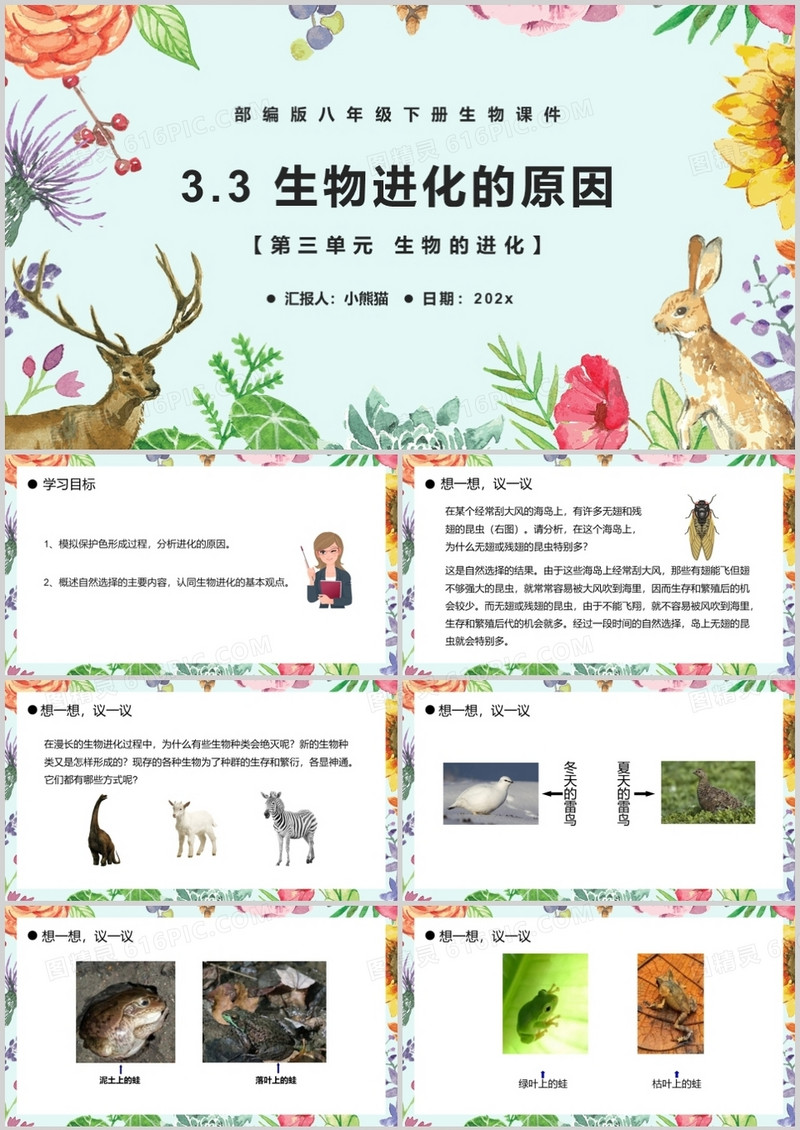 部编版八年级生物下册生物进化的原因课件PPT模板