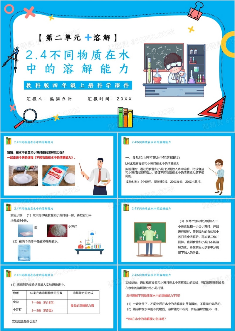 教科版四年级科学上册不同物质在水中的溶解能力课件PPT模板