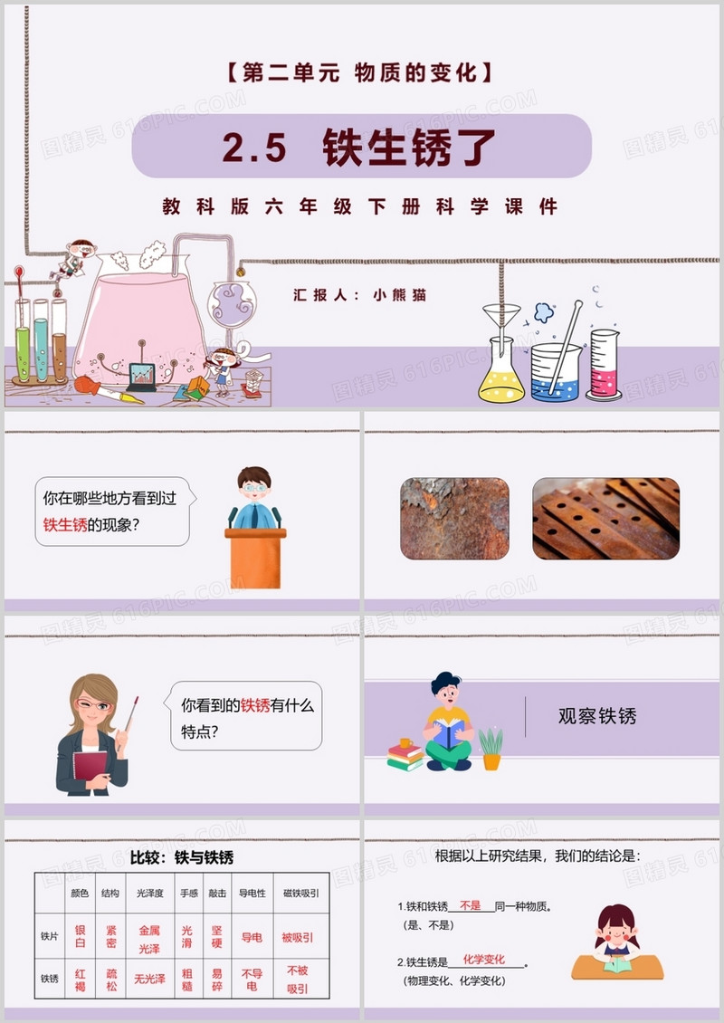 教科版六年级科学下册铁生锈了课件PPT模板