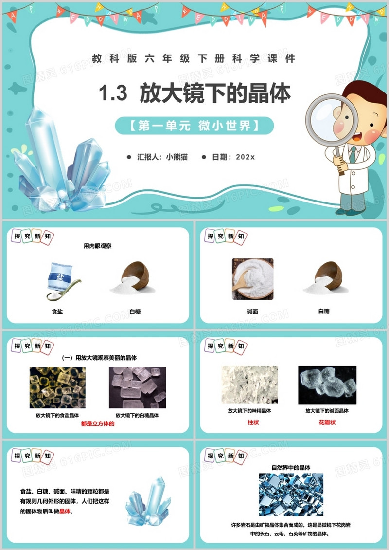 教科版六年级科学下册放大镜下的晶体课件PPT模板