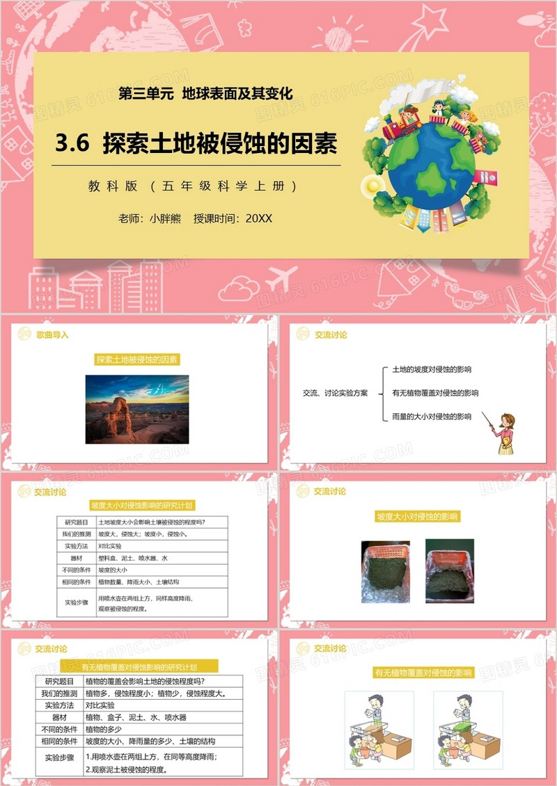 教科版五年级科学上册探索土地被侵蚀的因素PPT模板