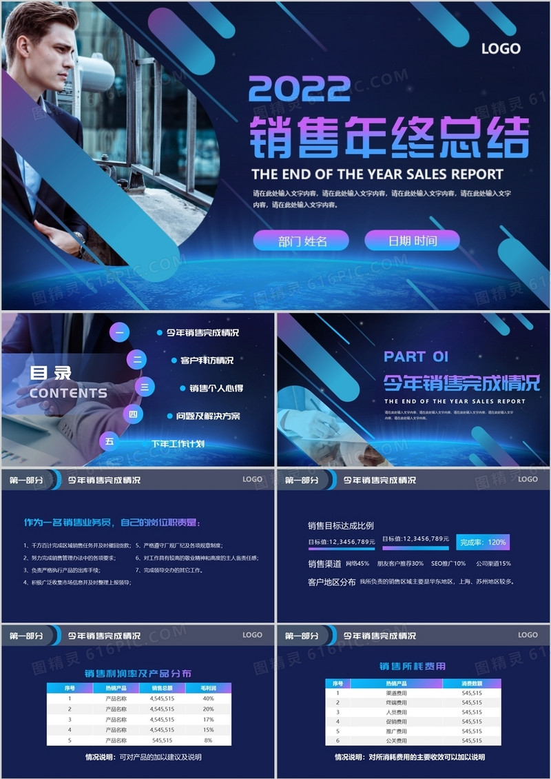 蓝紫渐变商务风销售年终总结汇报PPT模板