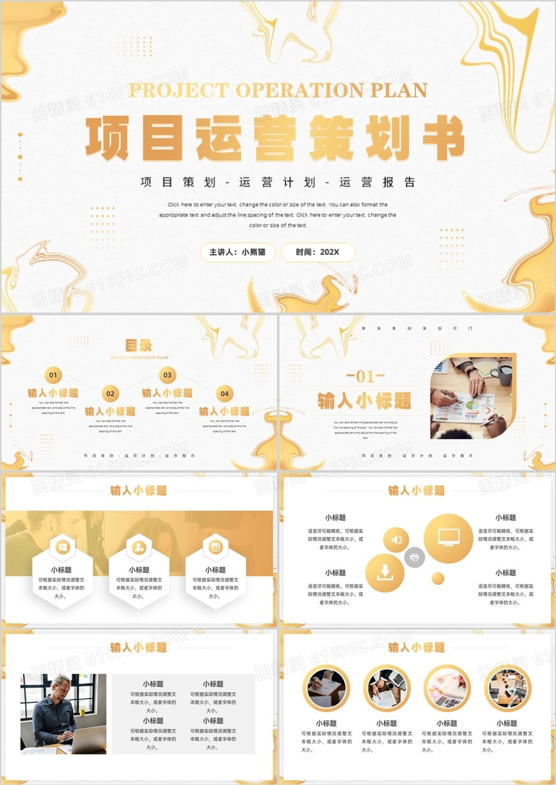 金色创意简约风项目运营策划书PPT通用模板