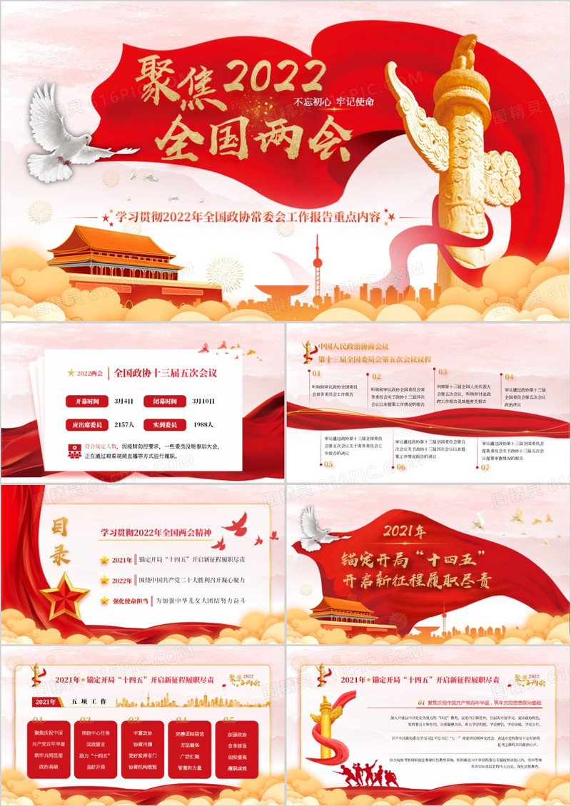 聚焦2022全国两会工作报名重点内容学习PPT模板