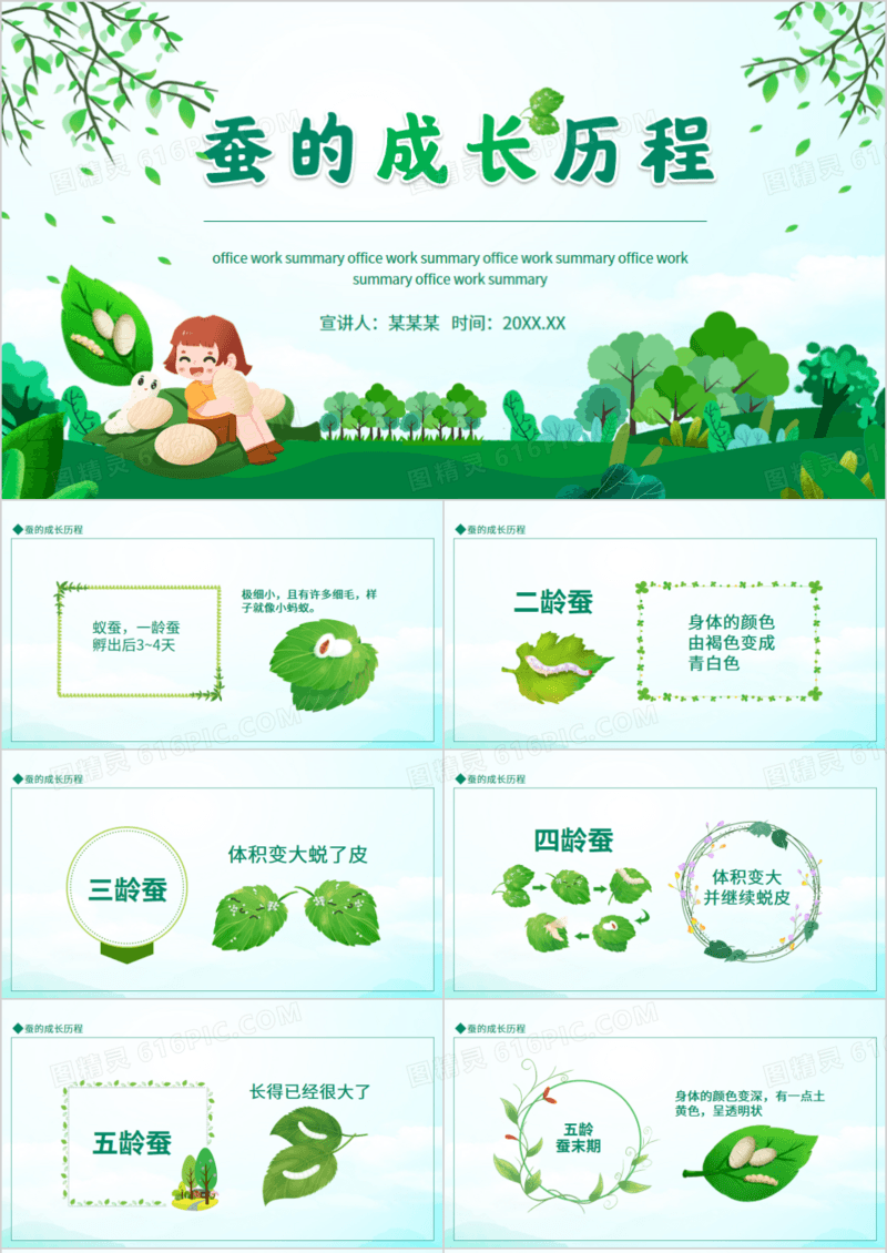 蚕的成长历程动态PPT模板