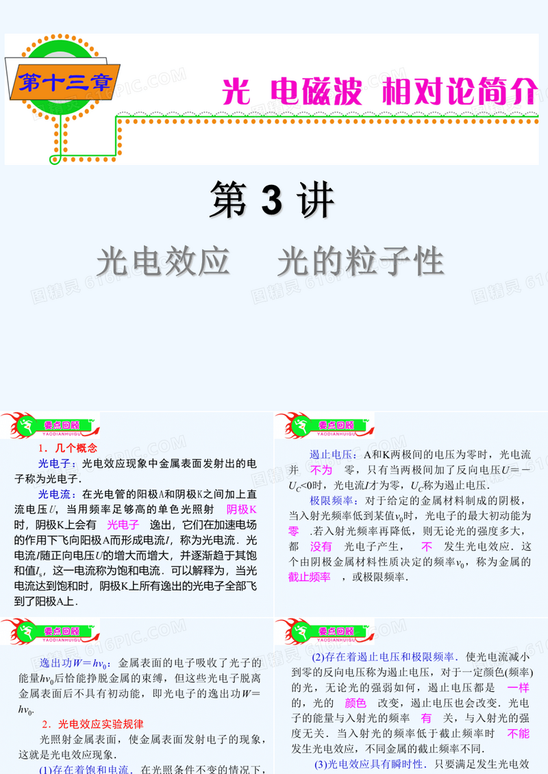 2015届江苏人教版高中新课标总复习（第1轮）物理：第13章 第3讲 光电效应 光的粒子性