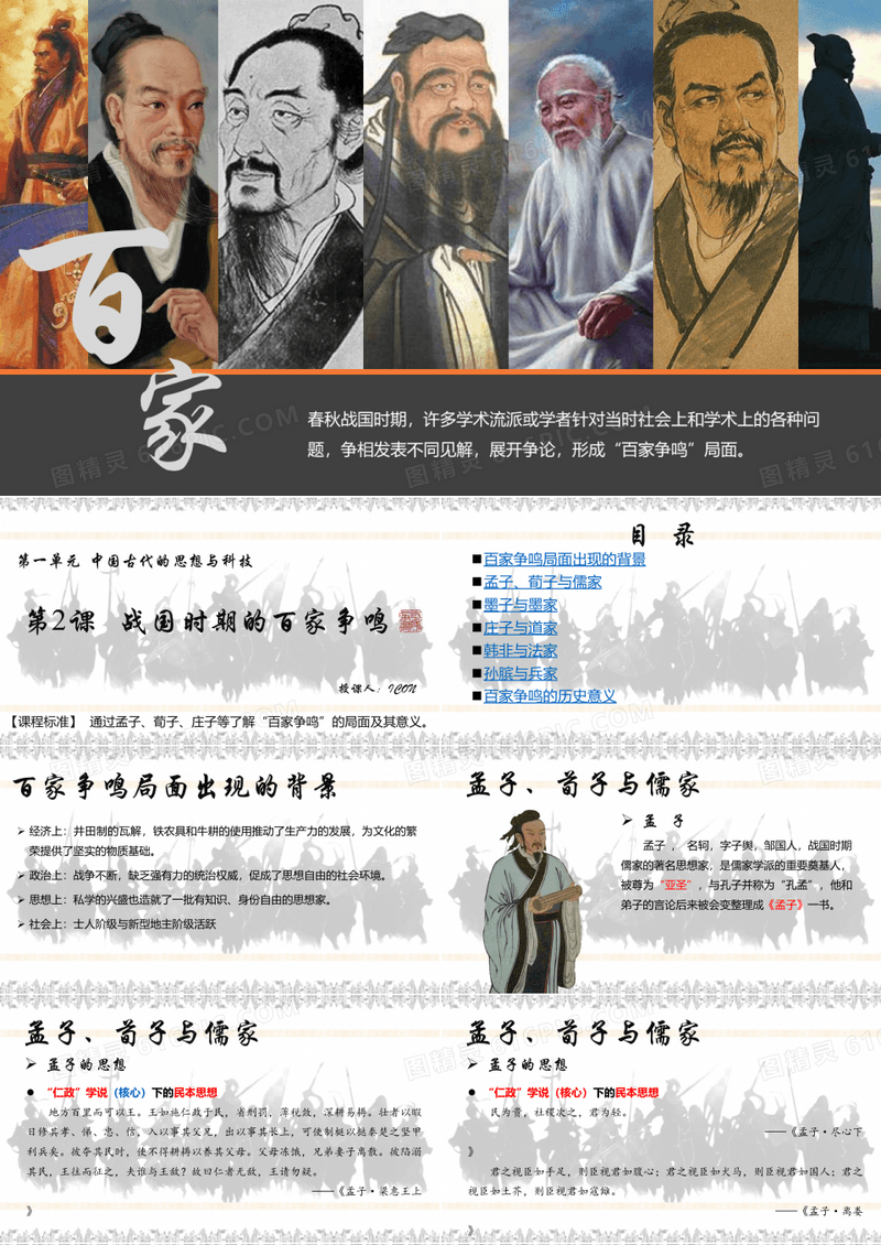 高中历史岳麓版必修三第一单元第2课战国时期的百家争鸣教学课件