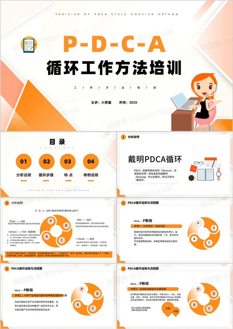 橙色pdca循环工作方法培训PPT模板