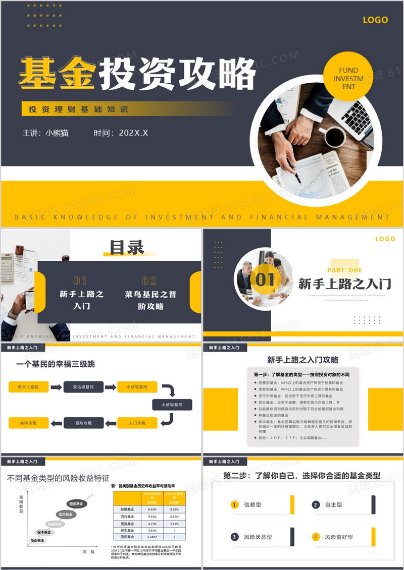 黄黑色简约投资理财基础知识PPT模板