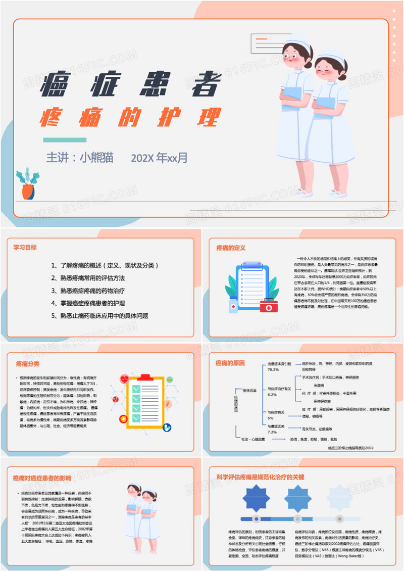 卡通简约风癌症患者疼痛护理查房PPT模板